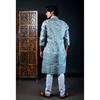 Elegant Blue Printed Kurta for Men