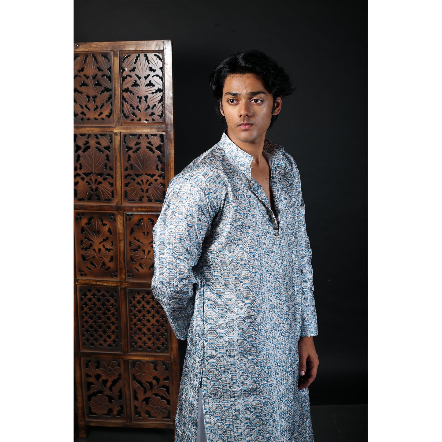 Elegant Blue Printed Kurta for Men