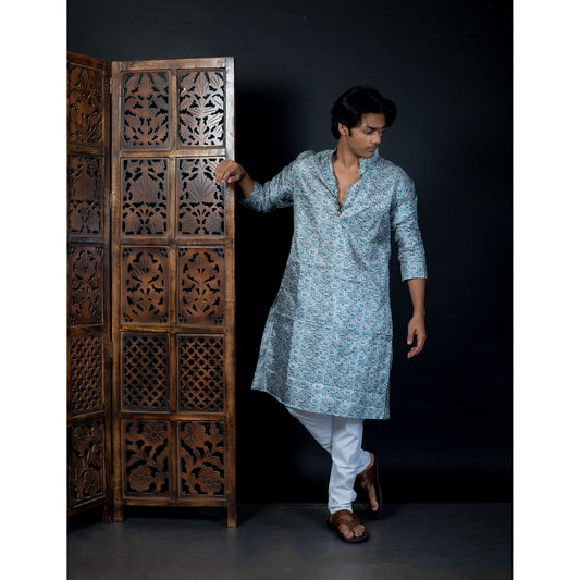 Elegant Blue Printed Kurta for Men