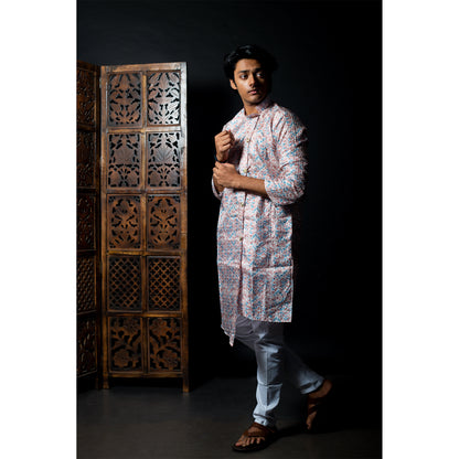 Traditional Pastel Printed Kurta - Modern Ethnic Men's Wear