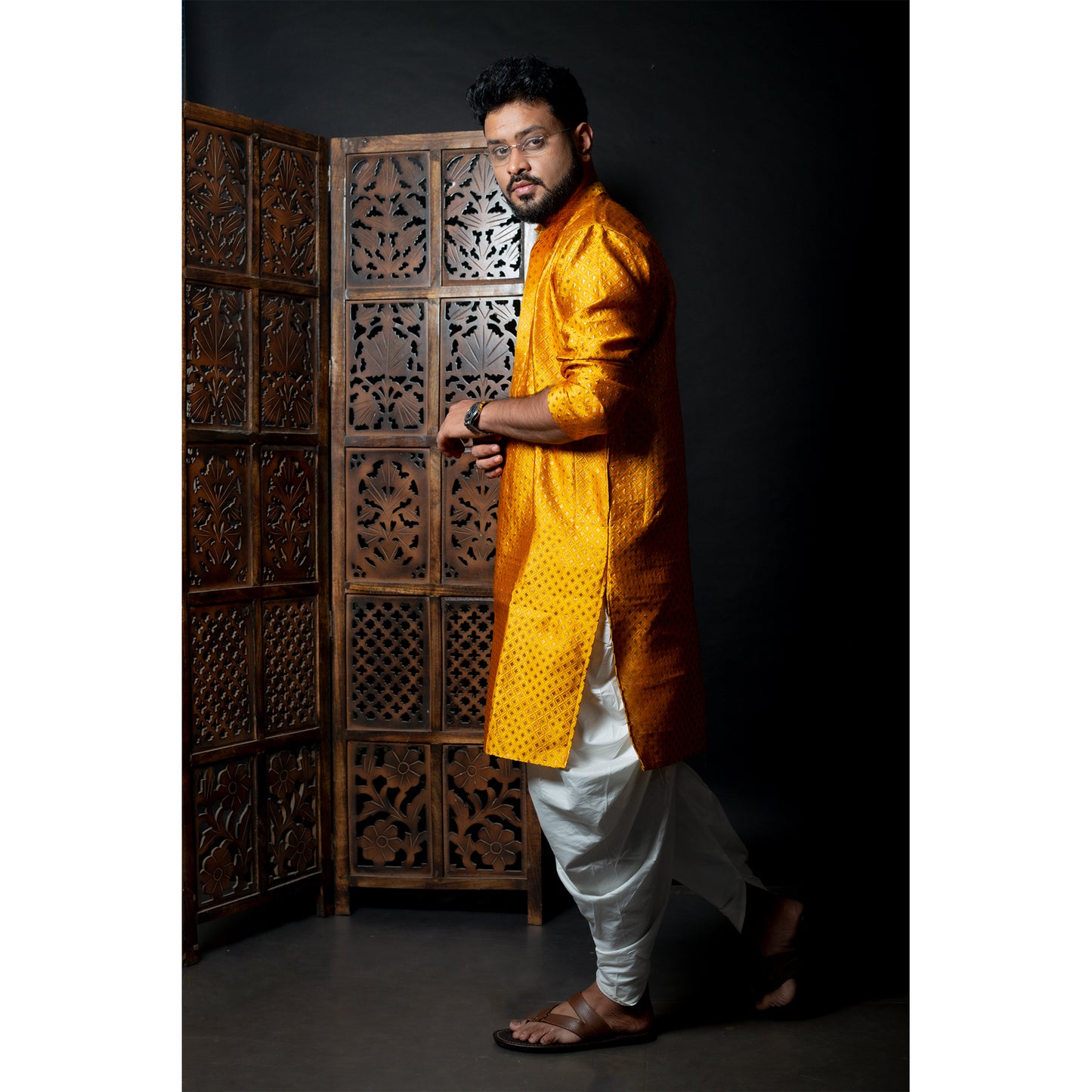 Luxurious Mustard Gold Silk Kurta - Royal Festive Wear