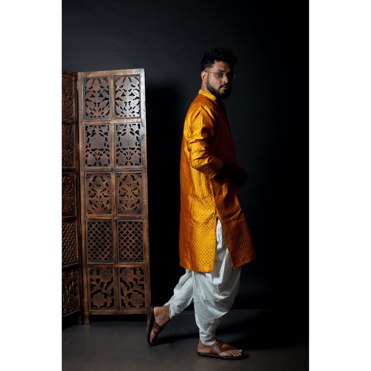 Luxurious Mustard Gold Silk Kurta - Royal Festive Wear