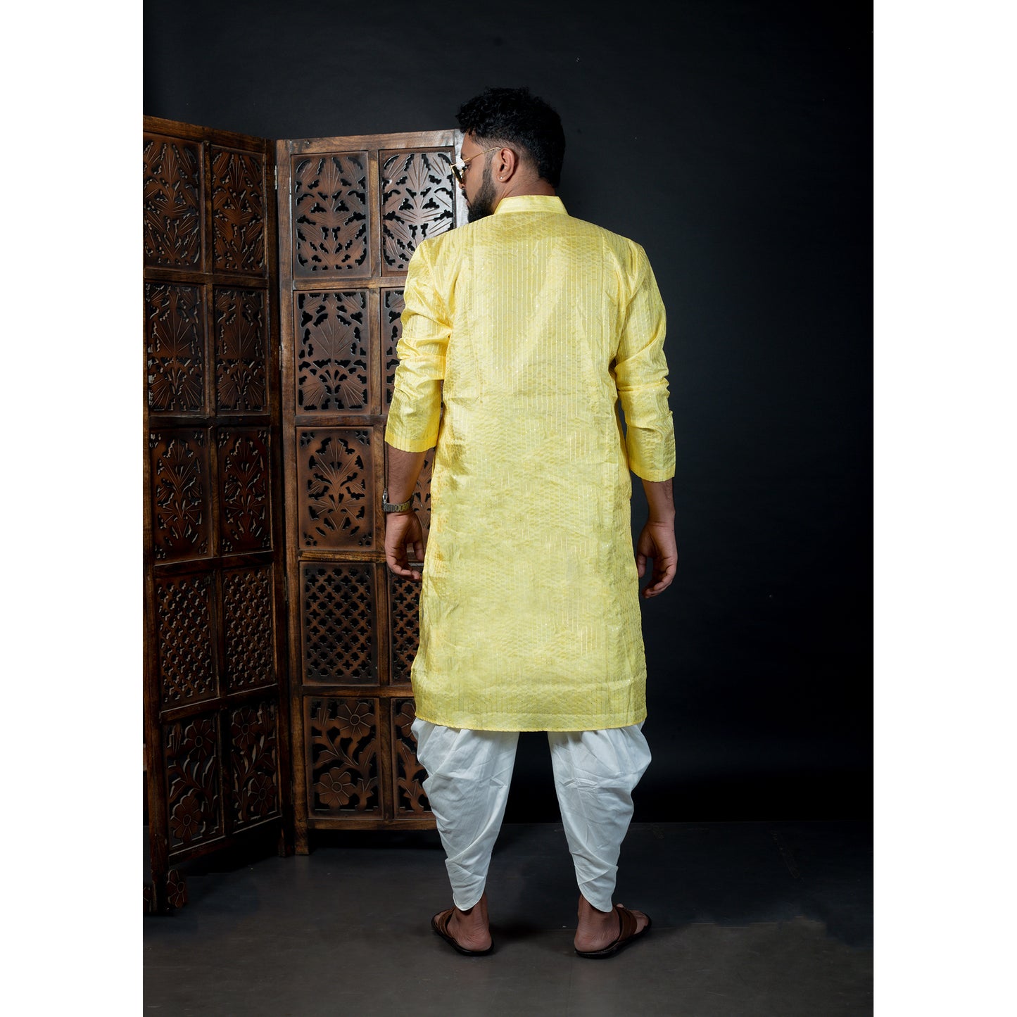 Elegant Yellow Kurta for Men with v-cut neck