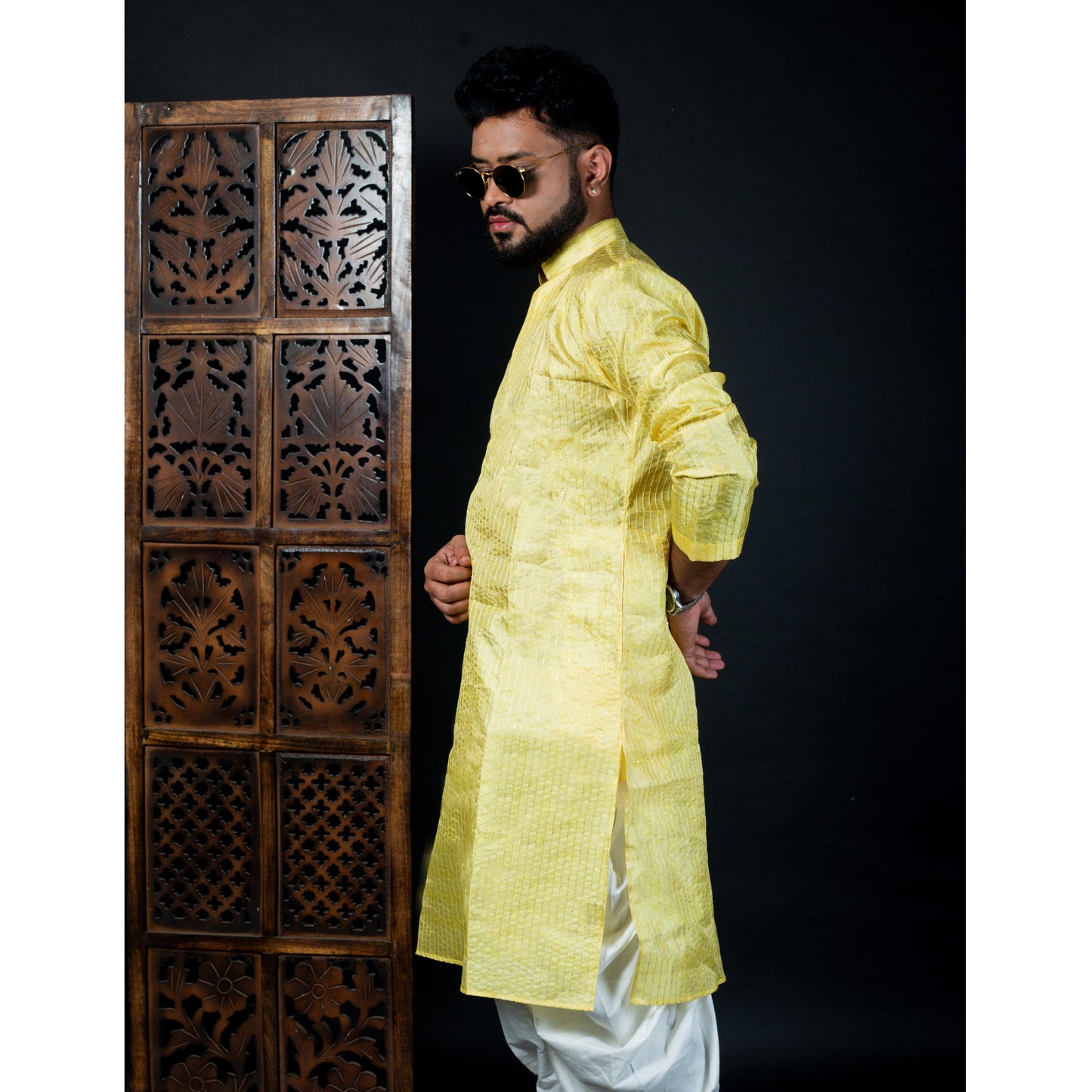 Elegant Yellow Kurta for Men with v-cut neck