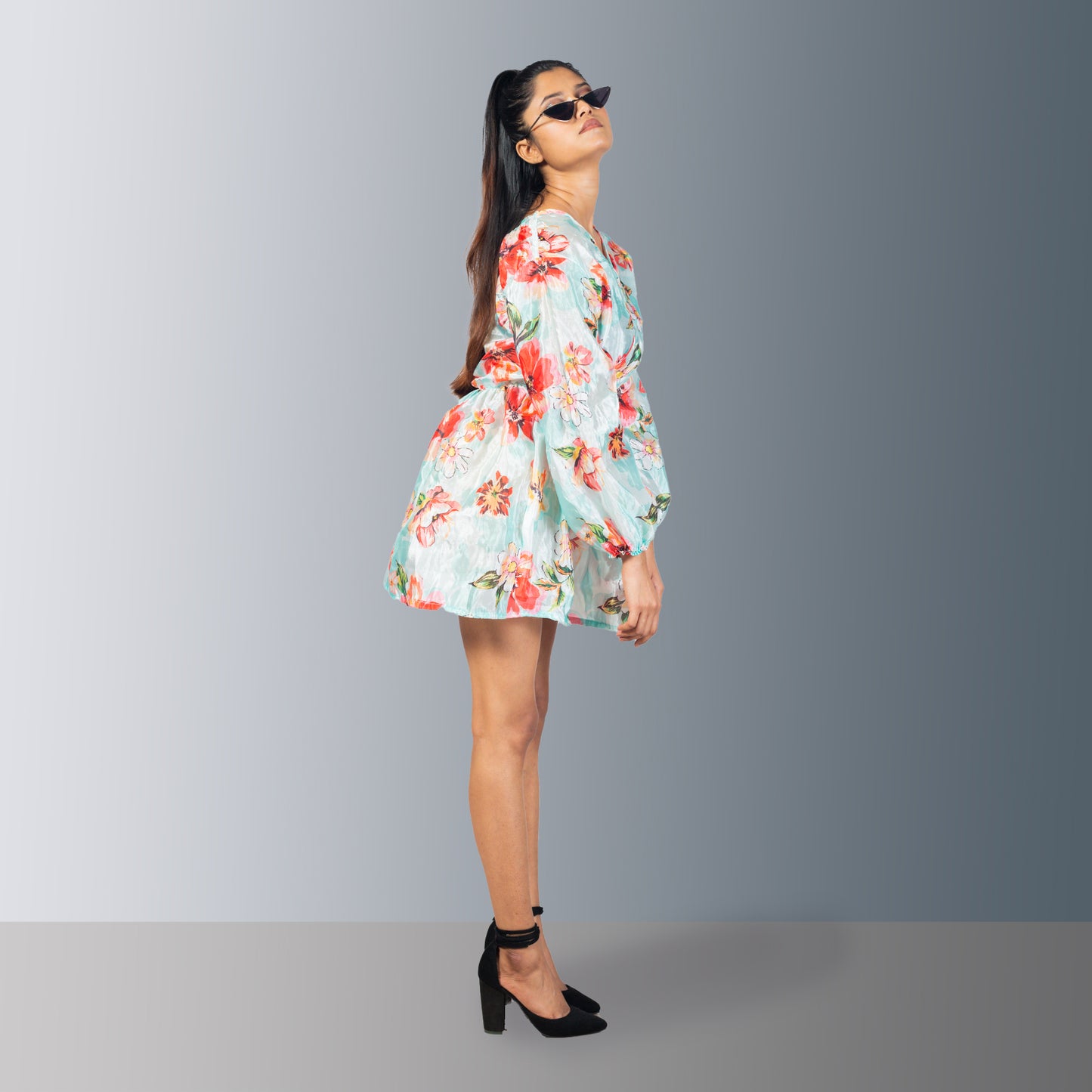 Polyester Floral Teal Causal Dress