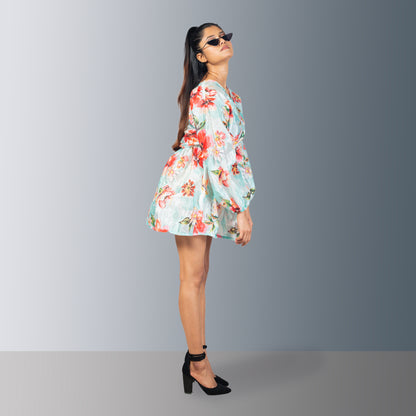 Polyester Floral Teal Causal Dress