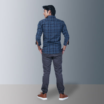 Navy Blue Plaid Long-Sleeve Shirt