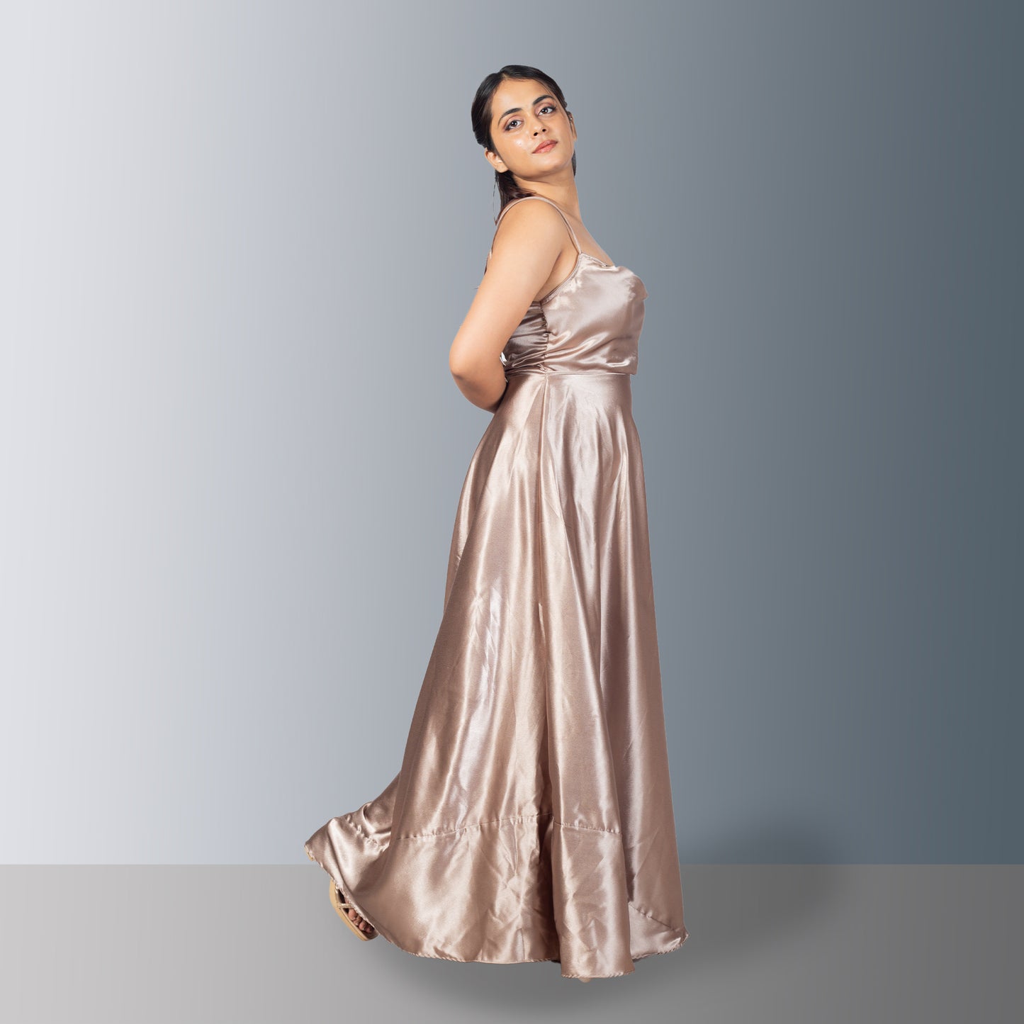 Glamorous Satin Evening Gown with Thigh-High Slit