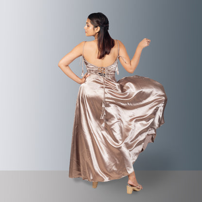 Glamorous Satin Evening Gown with Thigh-High Slit