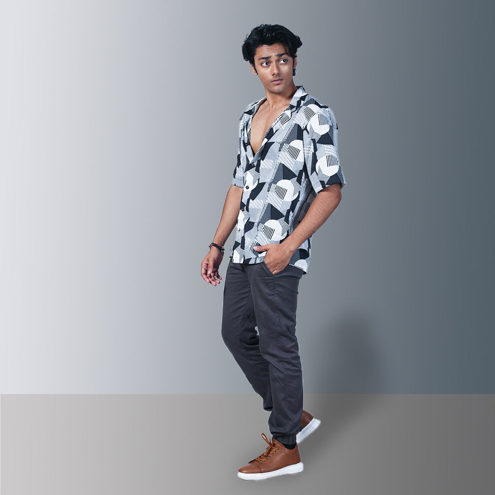 Modern Geometric Print Short Sleeve Shirt - Casual Summer Men's Fashion