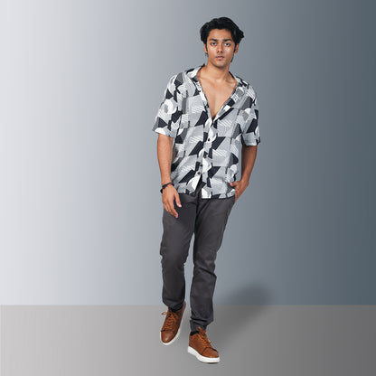 Modern Geometric Print Short Sleeve Shirt - Casual Summer Men's Fashion